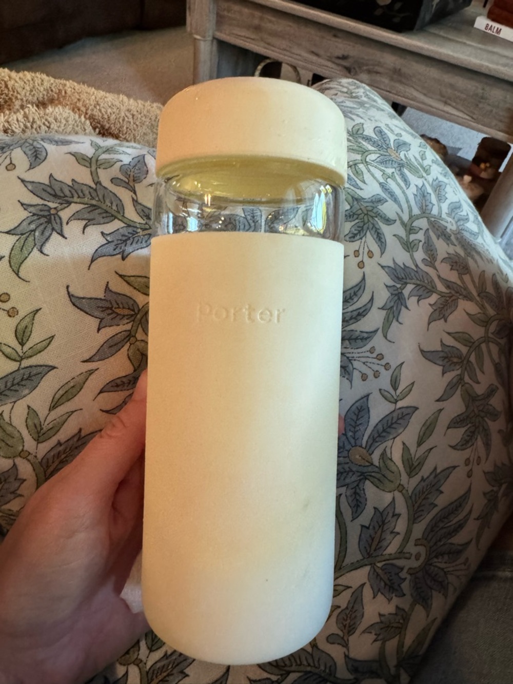 Porter Cream Glass Water Bottle with Silicone Sleeve - Cream